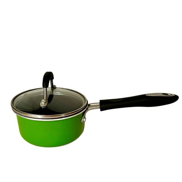 Green Cuisinart 1qt Stainless Steel Saucepan w Cover Lid #M5519-14AG Clean Retro - Picture 1 of 11